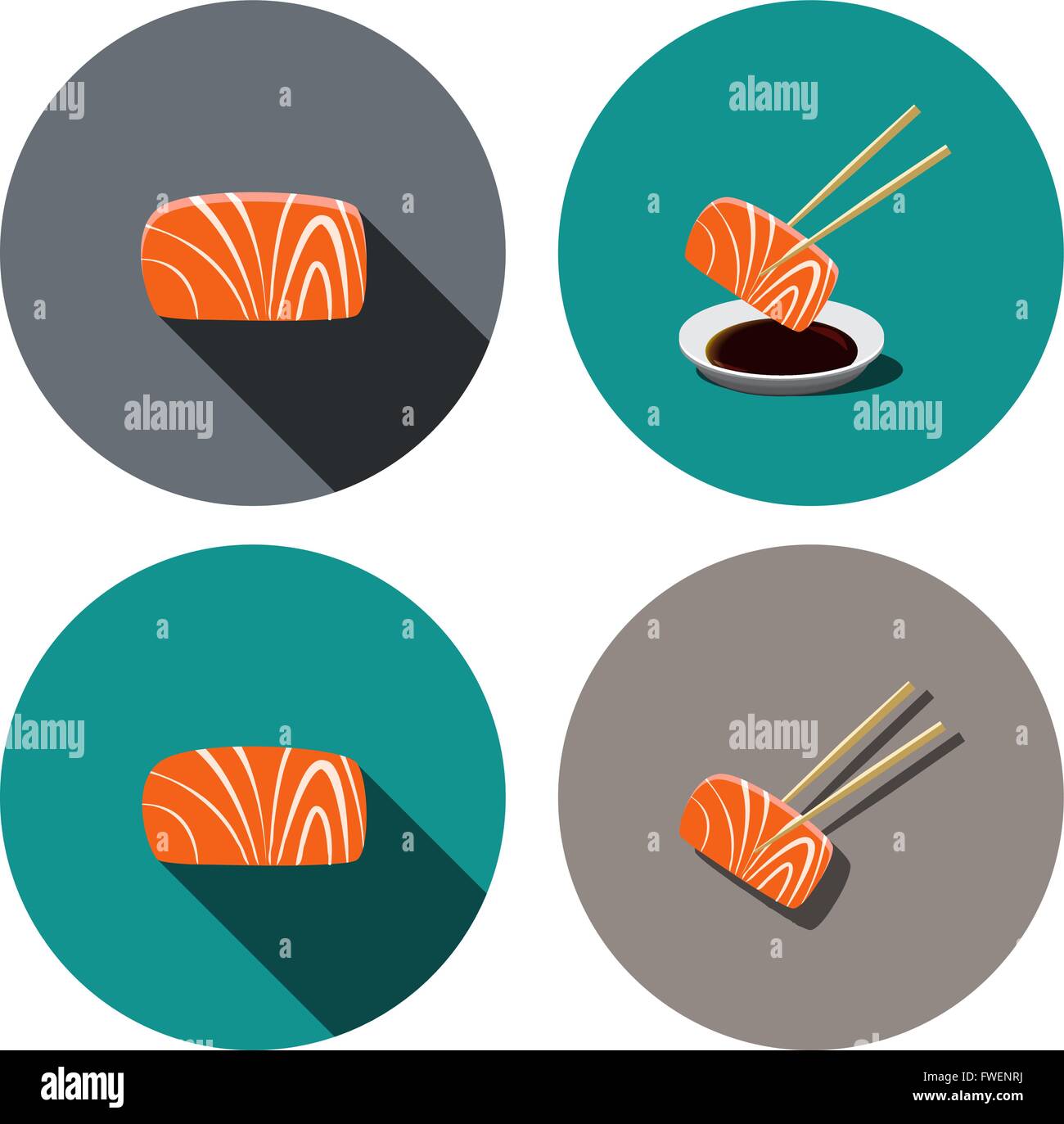Set of sashimi salmon icon in flat style, vector object Stock Vector