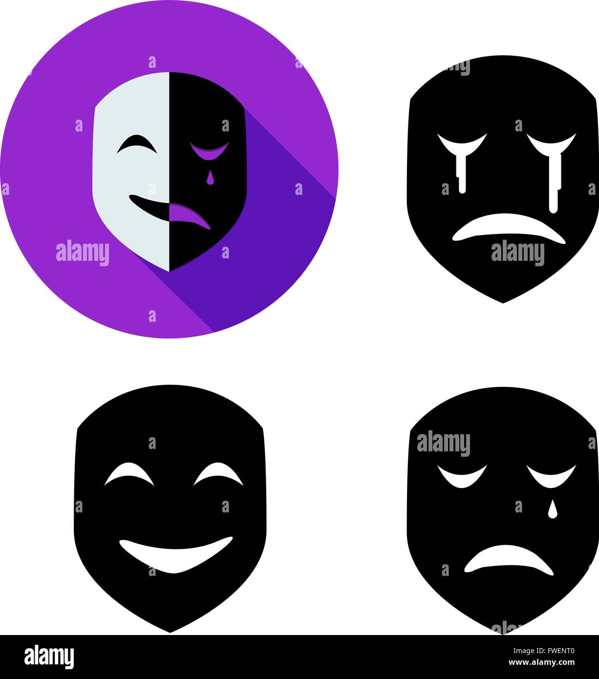 Set of emotion mask in silhouette style, vector object Stock Vector