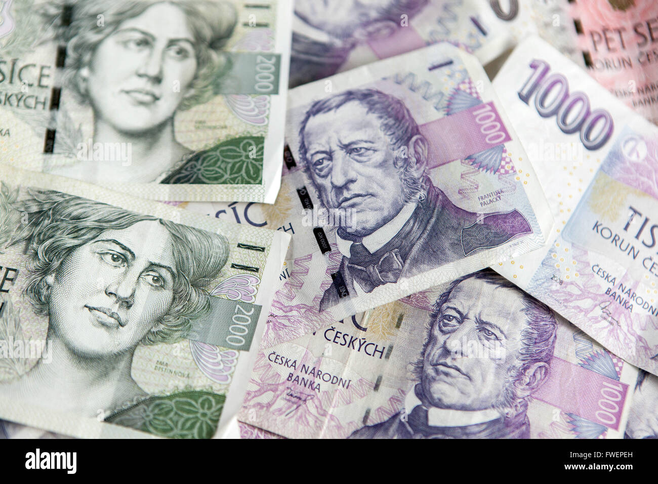 Czech money, Czech banknotes, Czech paper money Stock Photo