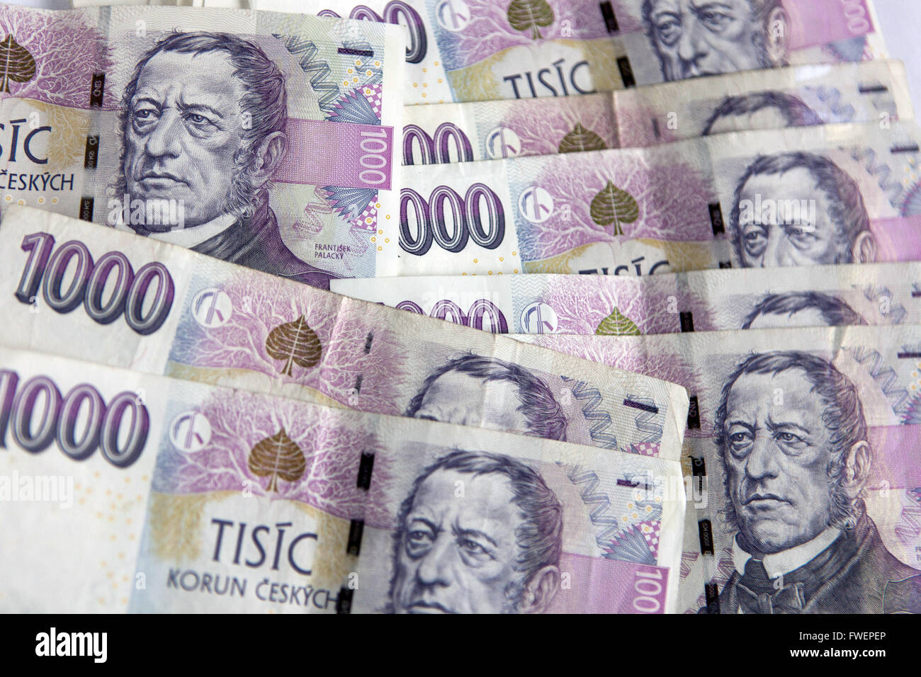 Czech money, Czech banknotes, Czech paper money koruna Stock Photo