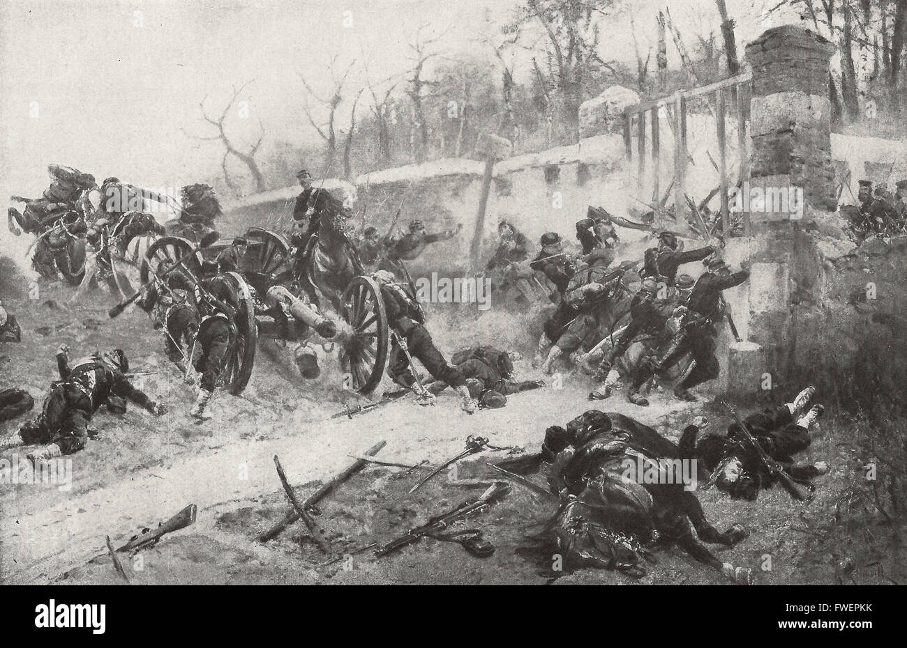 The Defence of the Longboyeau Gate during the Siege of Paris, Franco - Prussian War, 1870 - 1871. Stock Photo