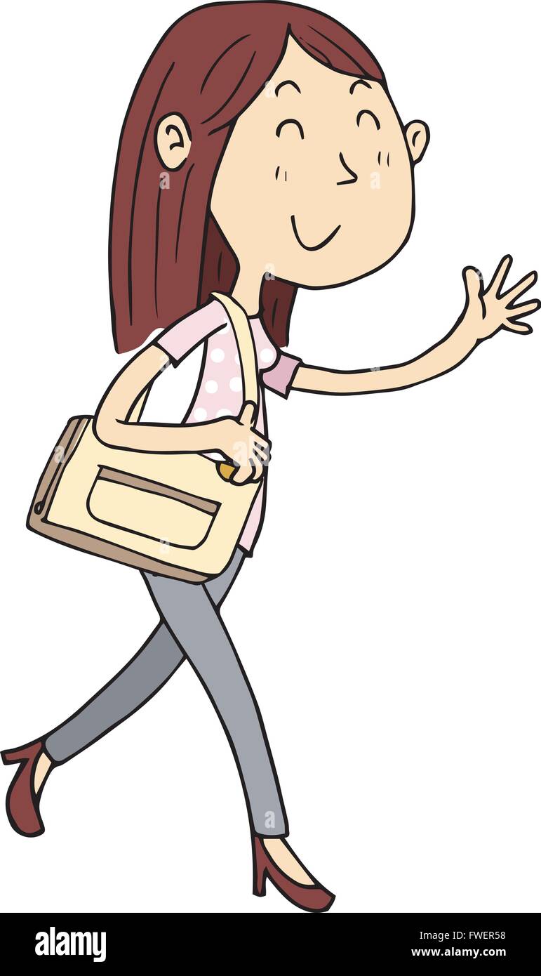 Cartoon woman walking with bag in hand drawing style Stock Vector Image &  Art - Alamy