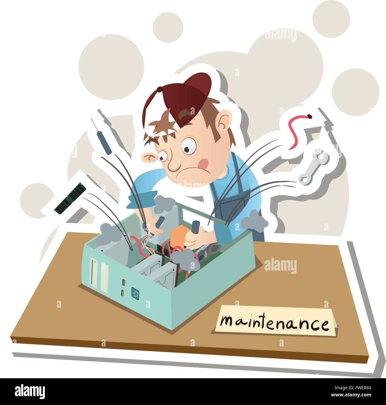 Cartoon computer technician repairing computer hi-res stock photography ...