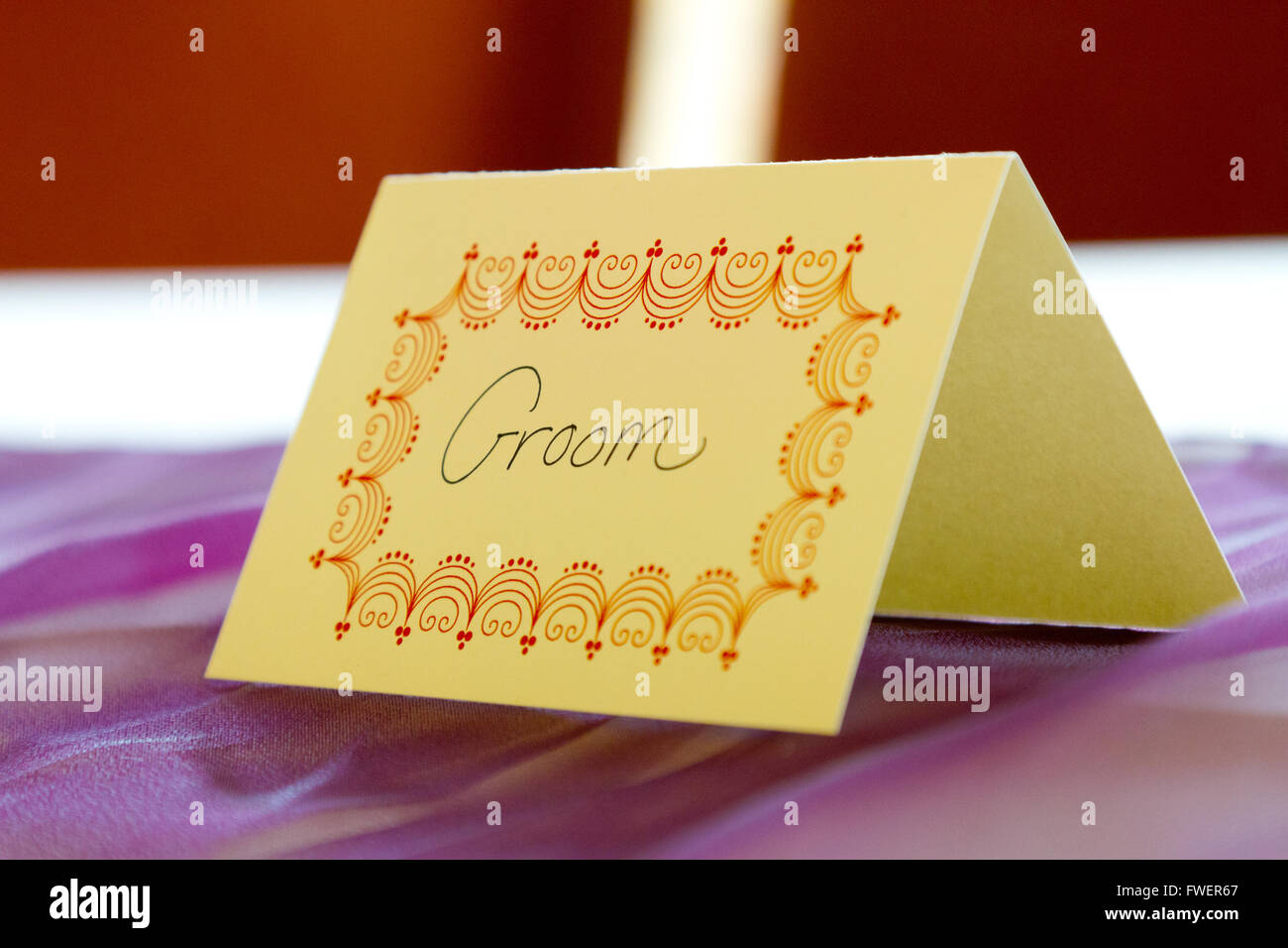 This Name Tag At A Wedding Says Groom To Reserve His Spot At A Table Stock Photo Alamy<script async src=