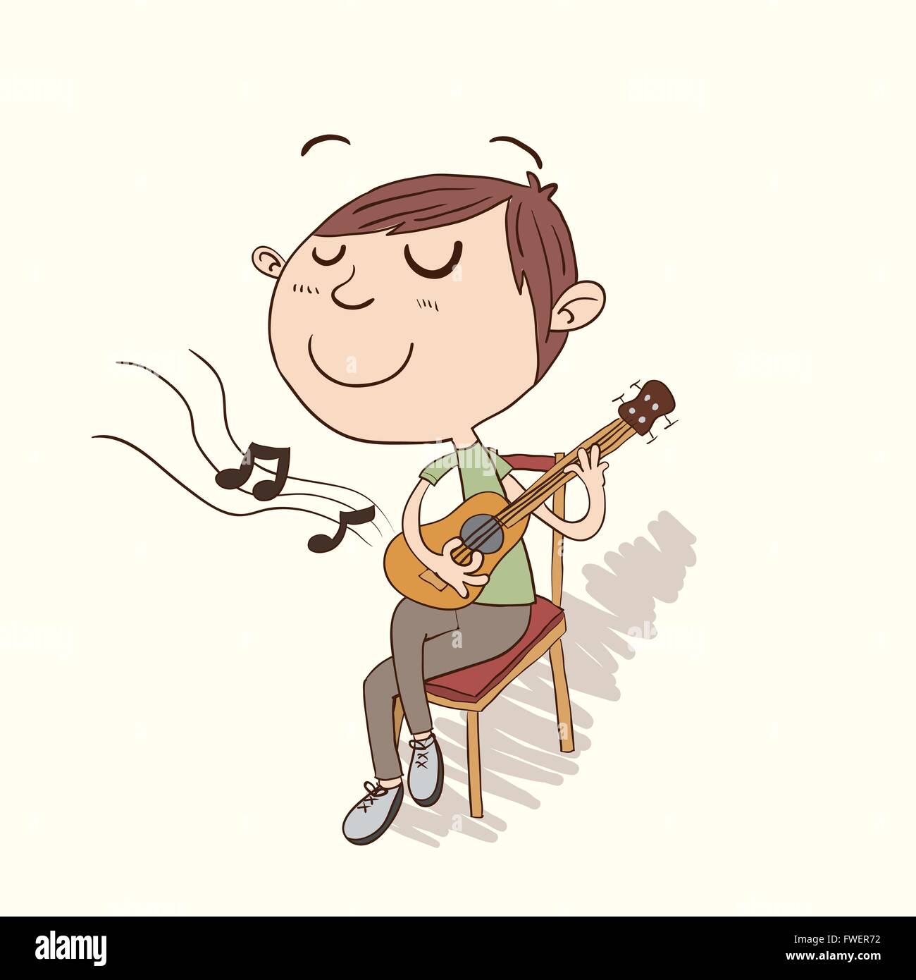 Cartoon boy sitting and playing guitar in hand drawing style Stock Vector  Image & Art - Alamy