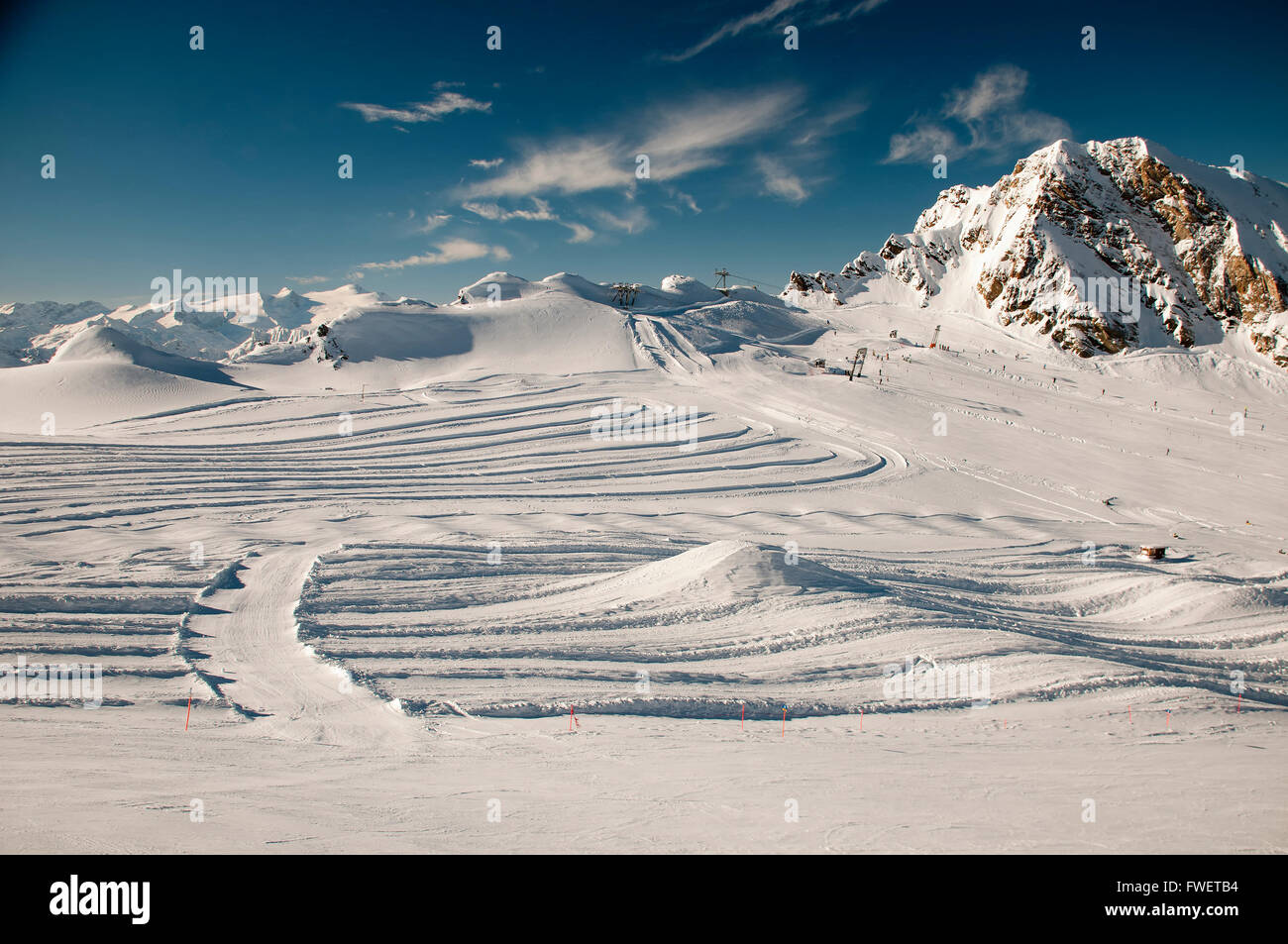 Crosscountry skiing track in austrian Alps at Kitsteinhorn ski resort