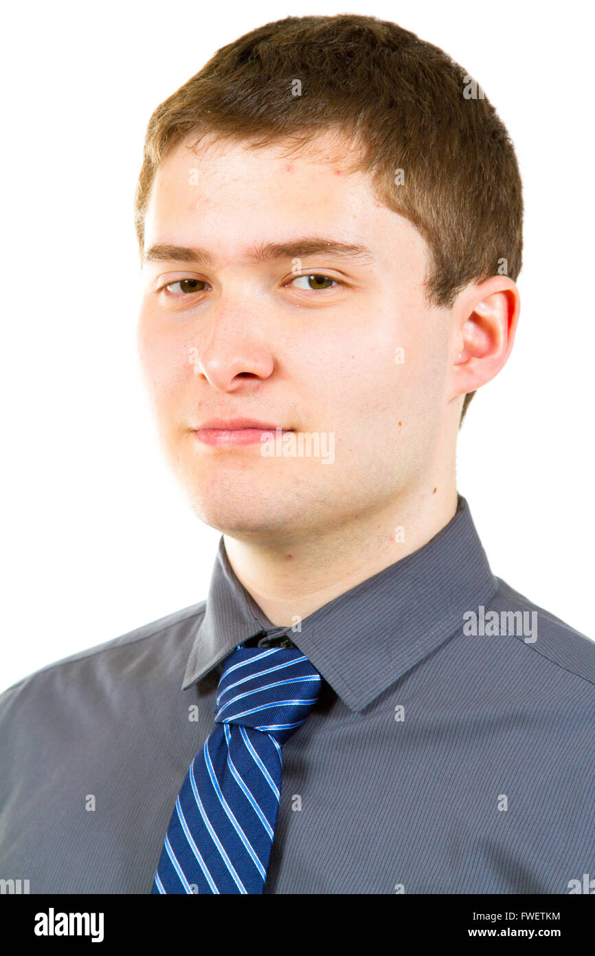 A young adult college student is photographed in the studio agains an