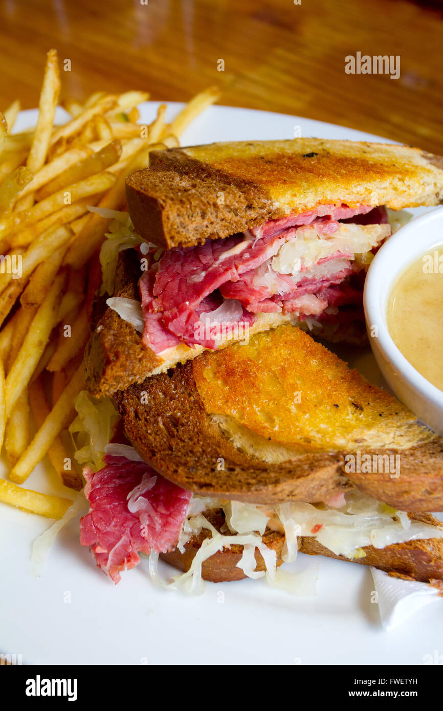 Thsi unique reuben sandwich is made with corned beef and sauerkraut