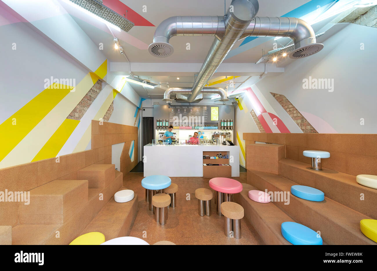 View through informal tea room. Biju Bubble Tea Rooms, London, United