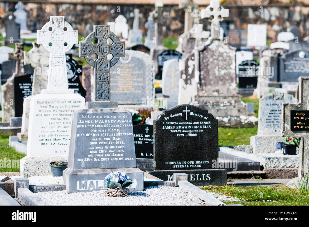 Gravestones in an Irish graveyard. Stock Photo