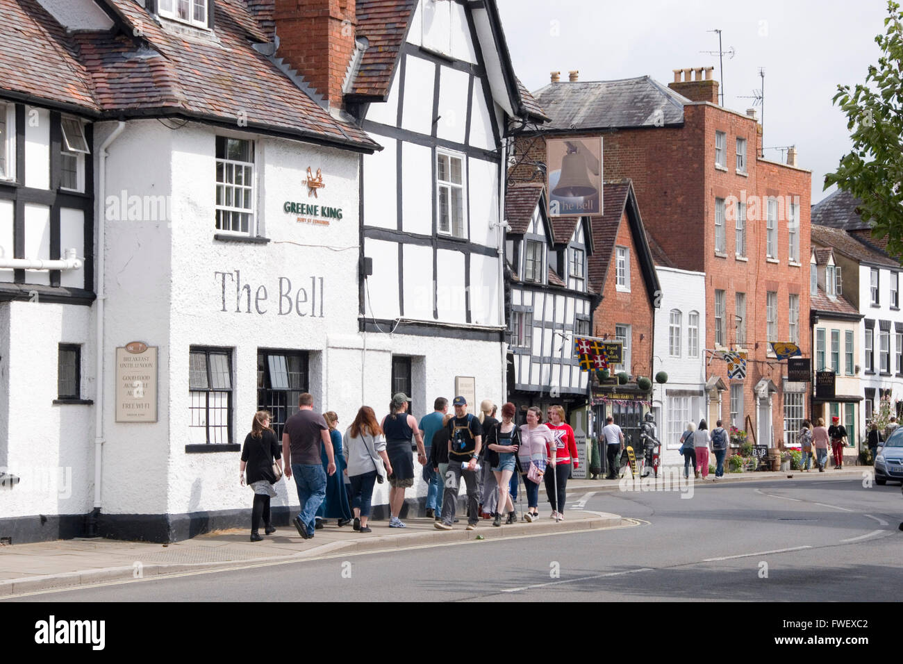 Tewkesbury, UK -July 17, 2015: People gather for the first Medieval Festival Parade on 17 July 2015 at Church Street, Tewkesbury Stock Photo