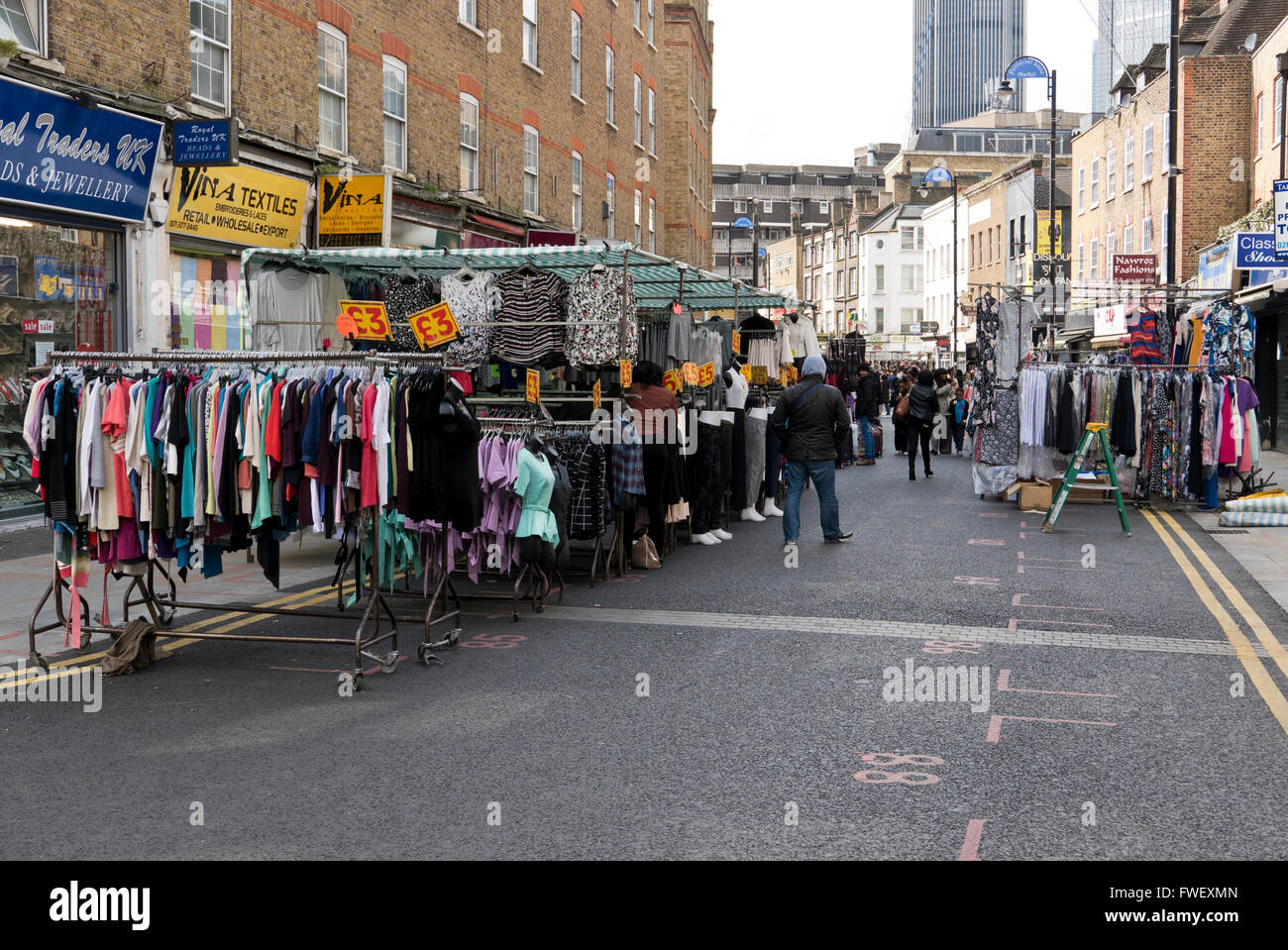 Cheap clothes at Petticoat Lane market in East London England UK