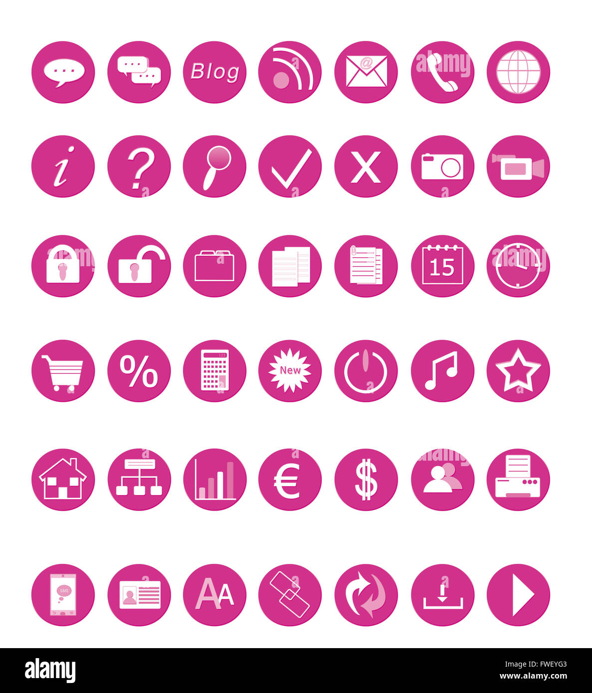 Set of pink icons for the Web Stock Photo - Alamy