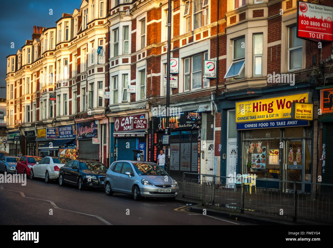 West Green Road shops, late afternoon, high street, Tottenham, London, UK Stock Photo