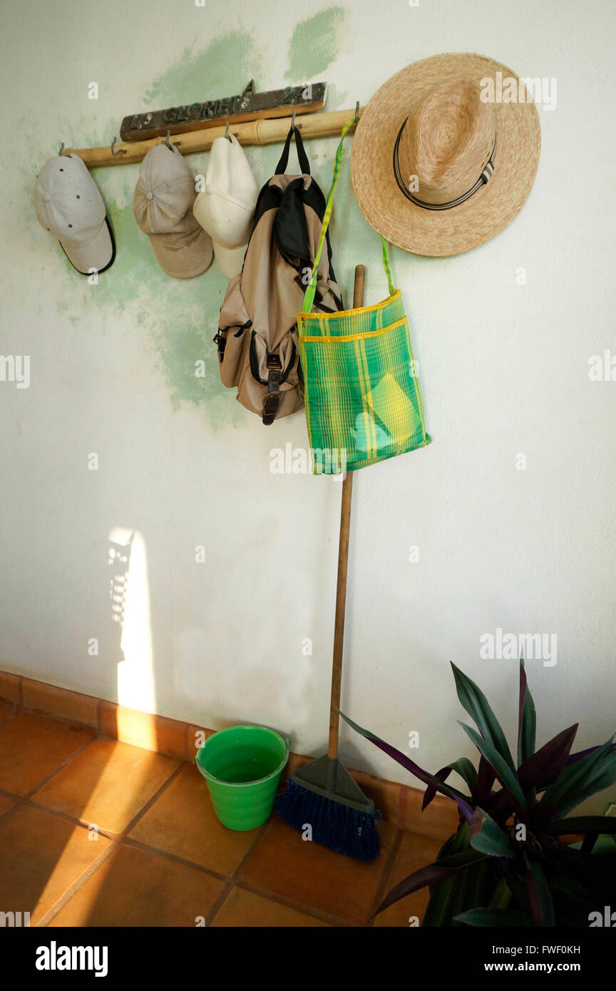 Coat rack in Mexican home Stock Photo