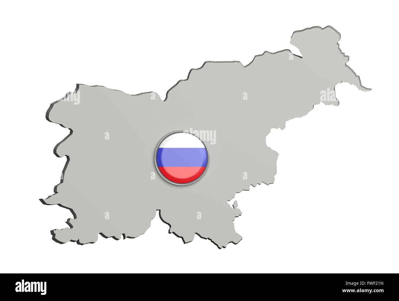 3d rendering of Slovenia boundaries and button with slovenian flag on ...