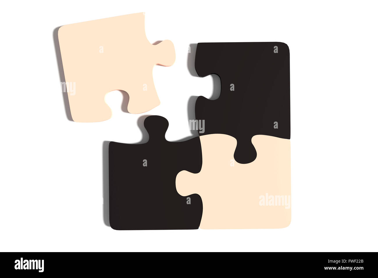 3d rendering of an isolated puzzle pieces of black and white colors ...