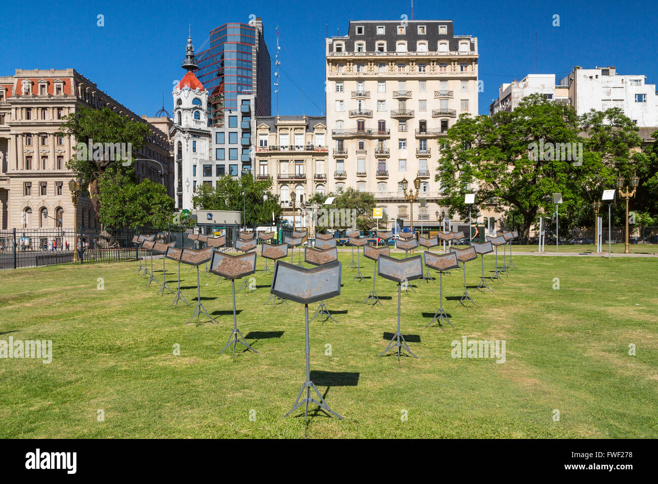 A Music Stand art installation in the Colon Theater Plaza Lavalle