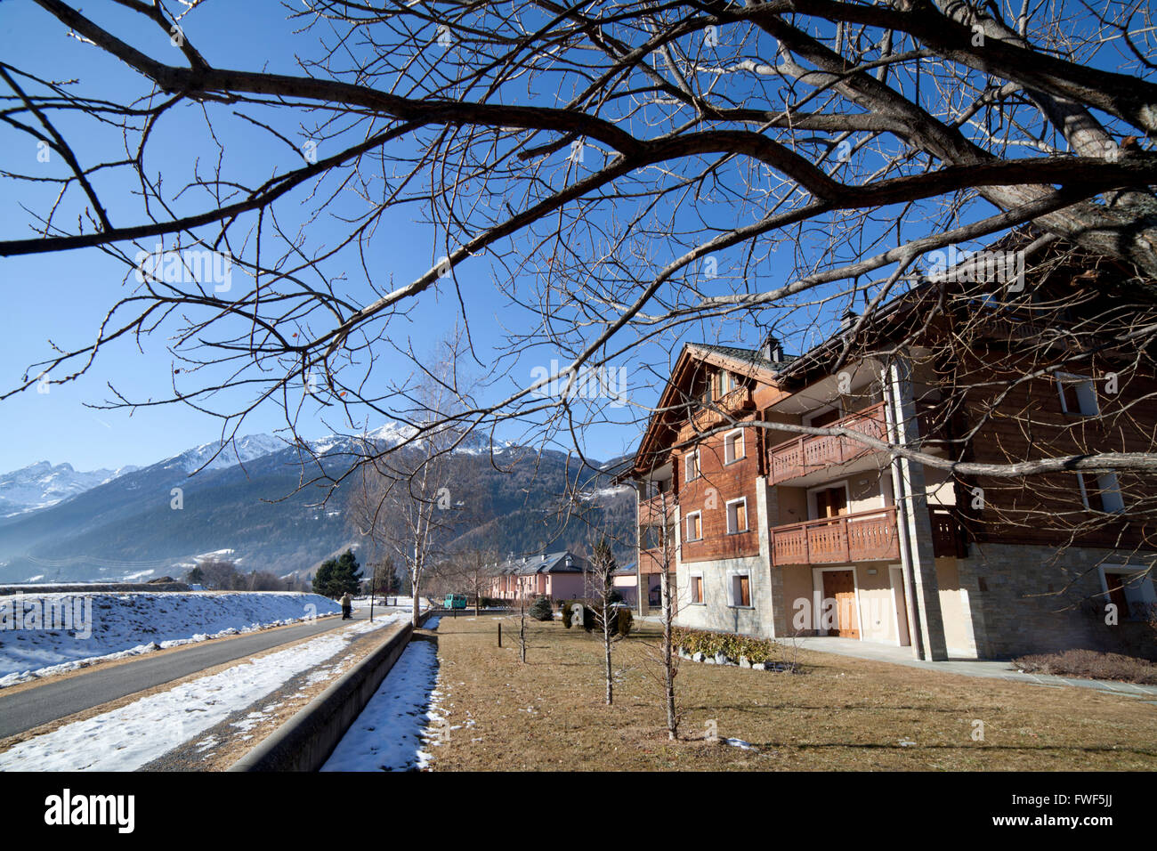 Alpine condo house. Bormio, Valtellina, Sondrio, Italy Stock Photo