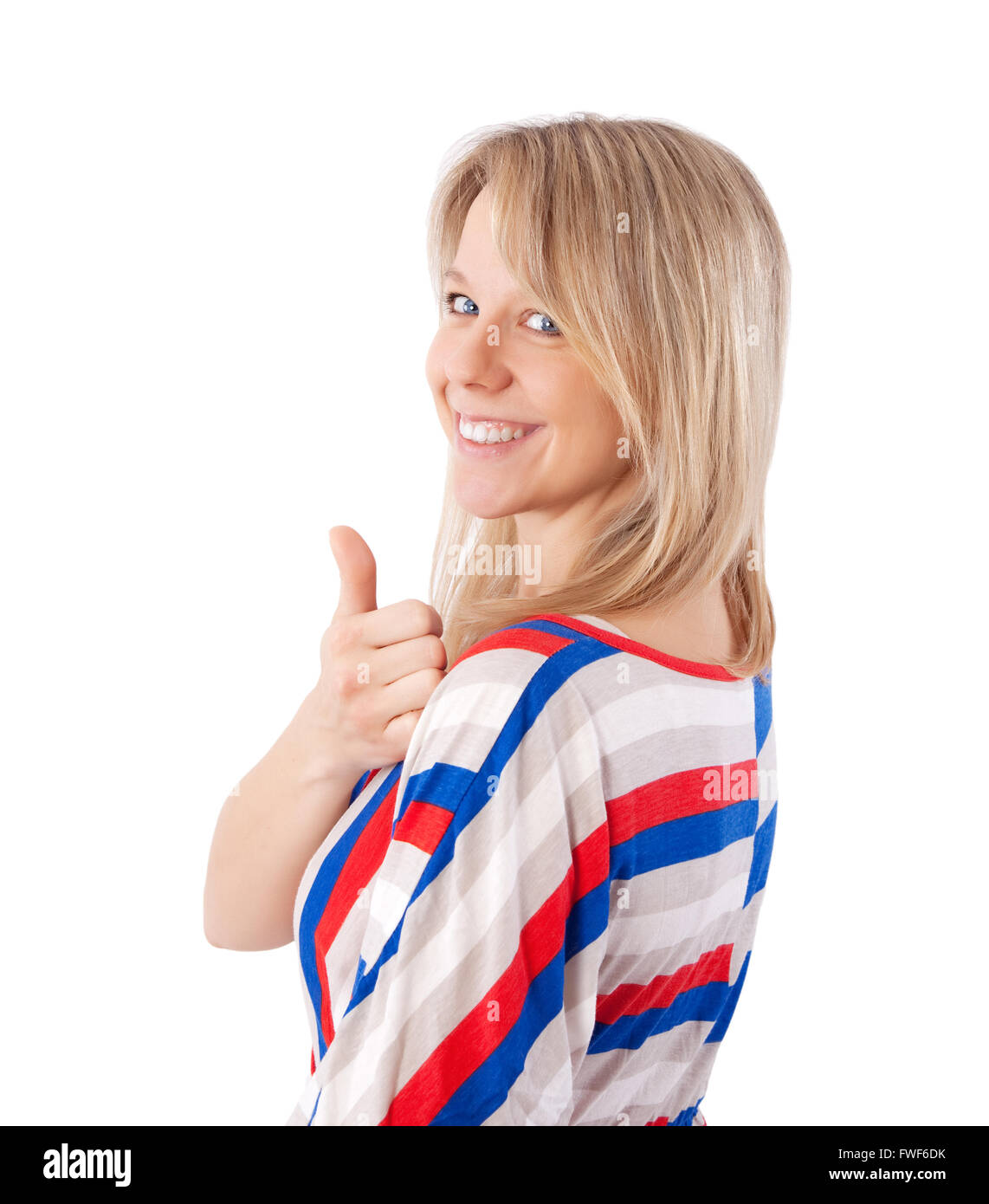 happy woman showing thumb up isolated on white Stock Photo - Alamy