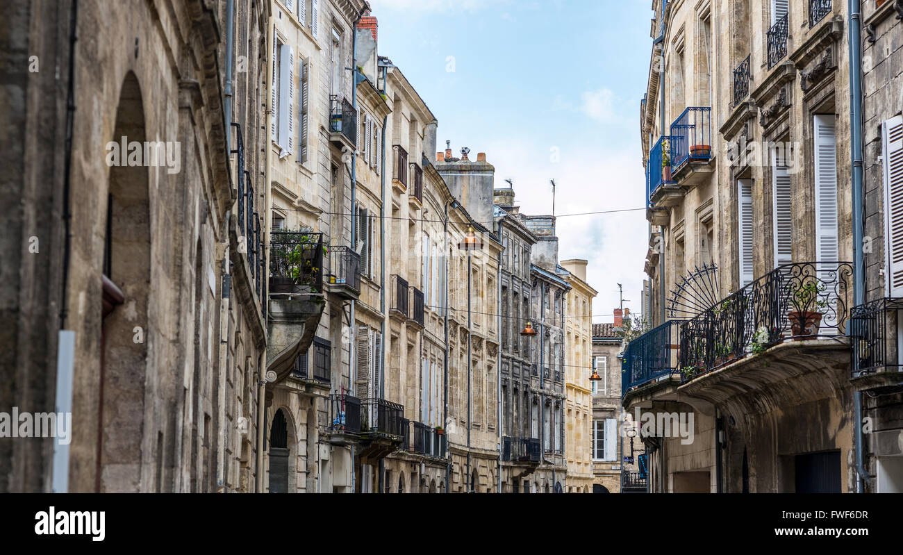 Typical street of Bordeaux, Aquitaine. France. Stock Photo