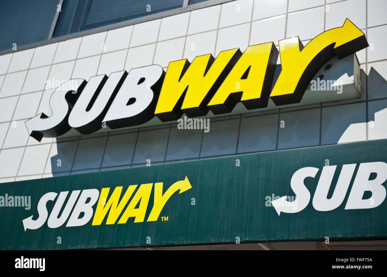 A sign for subway fast food restaurant in Long Beach, California Stock Photo