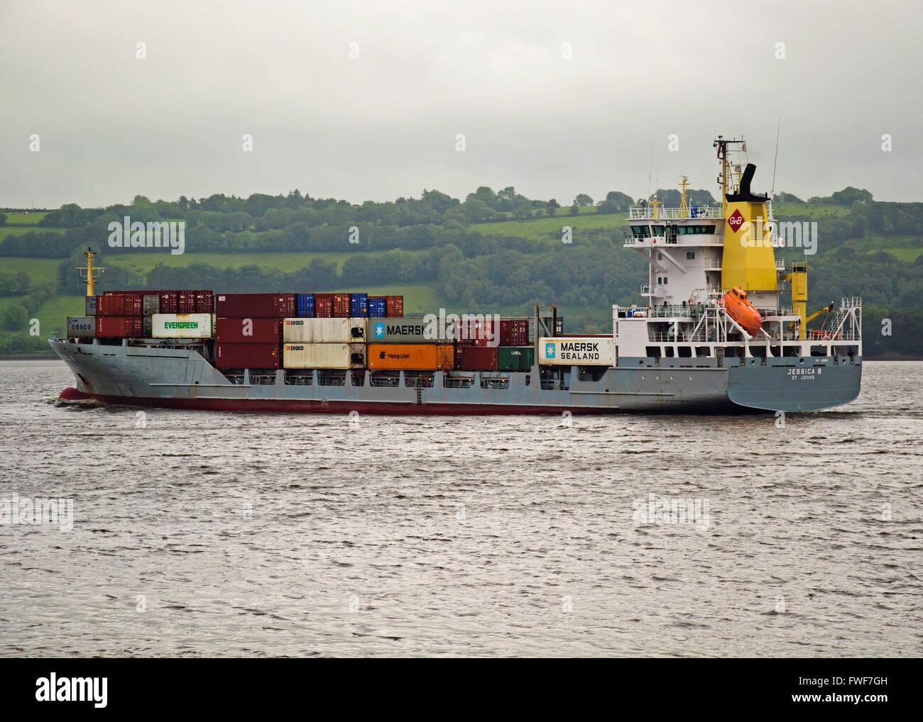 Container ship Jessica B in Cork Harbour, Cobh, Ireland. Stock Photo