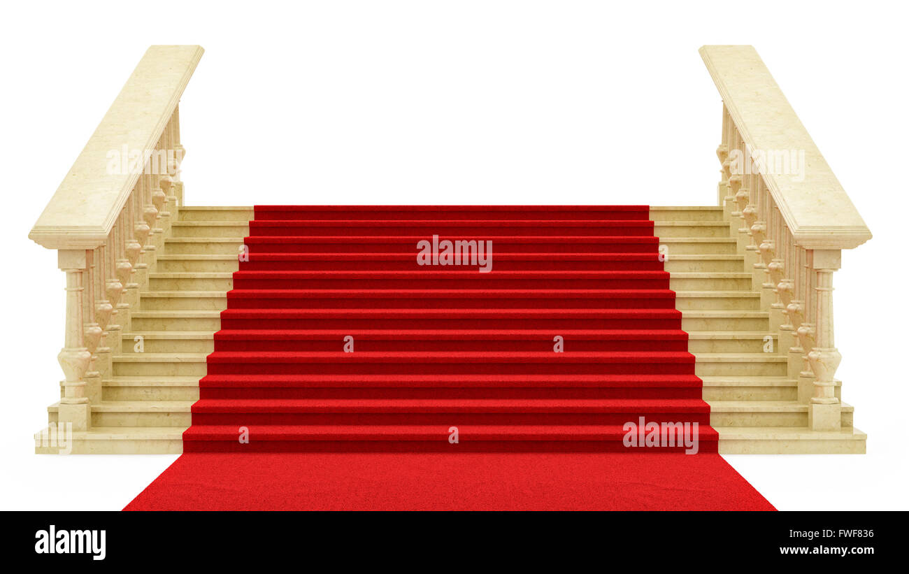 red carpet on stairs, isolated on white Stock Photo Alamy