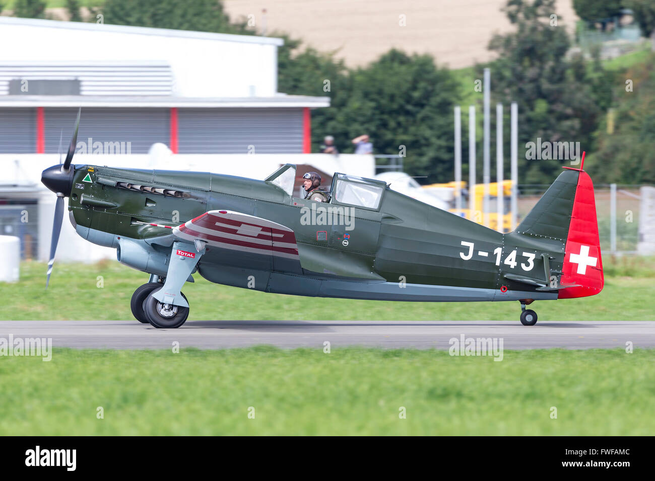 Morane-Saulnier D-3801 HB-RCF is a French built fighter aircraft from World War II. This example operated by the Swiss Air Force Stock Photo