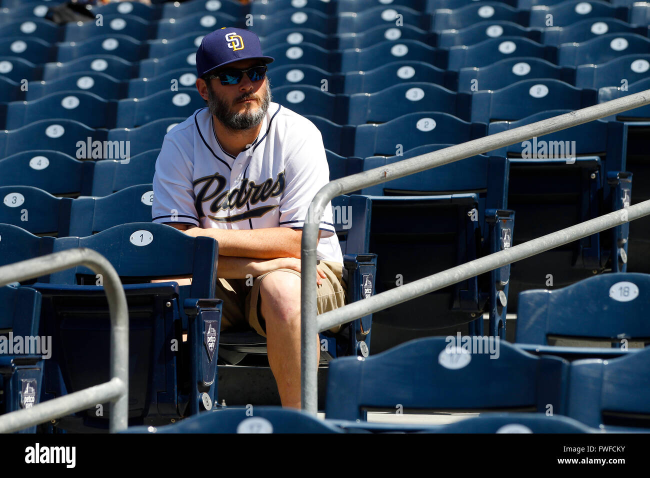 San Diego, CA, USA. 4th Apr, 2016.  PADRES vs. DODGERS.Joey Villarino (cq) from El Cajon arrived to the Padres home opener early to watch the team batting practice. Credit:  ZUMA Press Inc/Alamy Live News Stock Photo