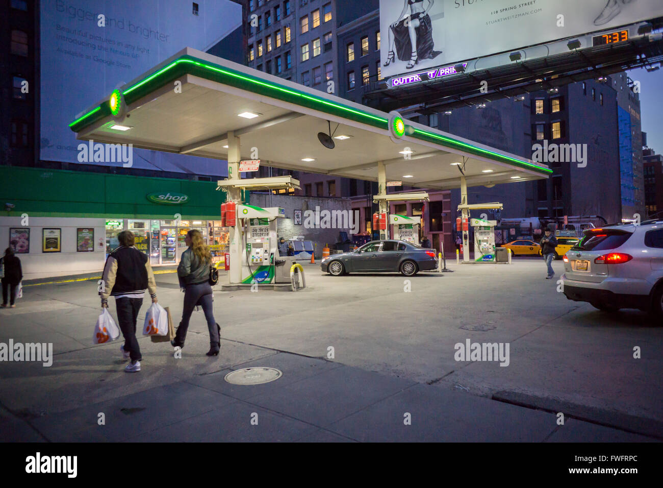 The BP gas station on Houston Street in Soho is seen on Tuesday, March