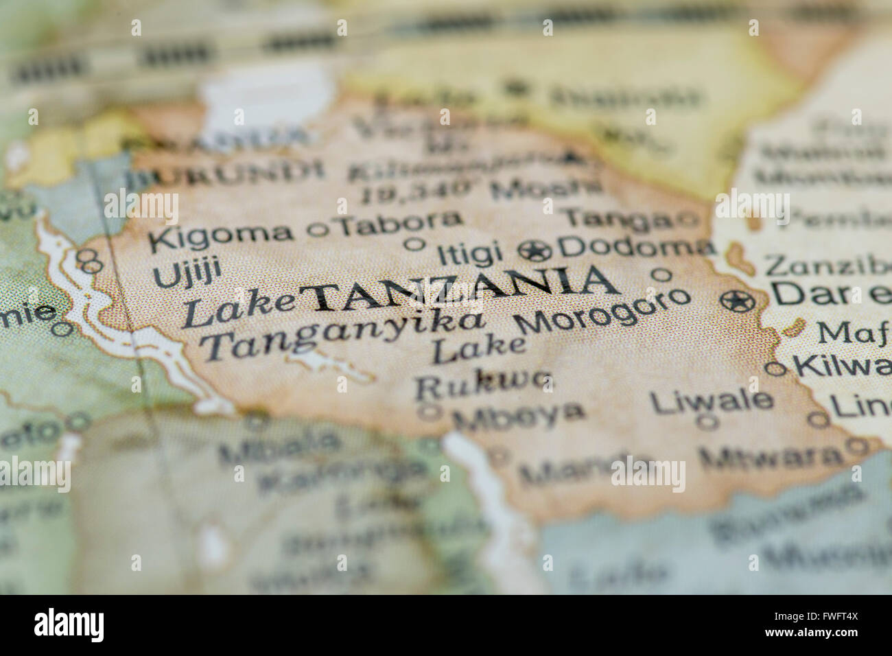 Macro globe map detail of Tanzania Stock Photo