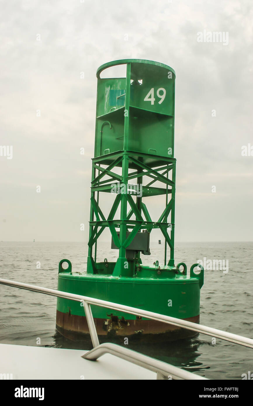 Buoy number 49 channel marker in the Raritan Bay in New Jersey. Stock Photo