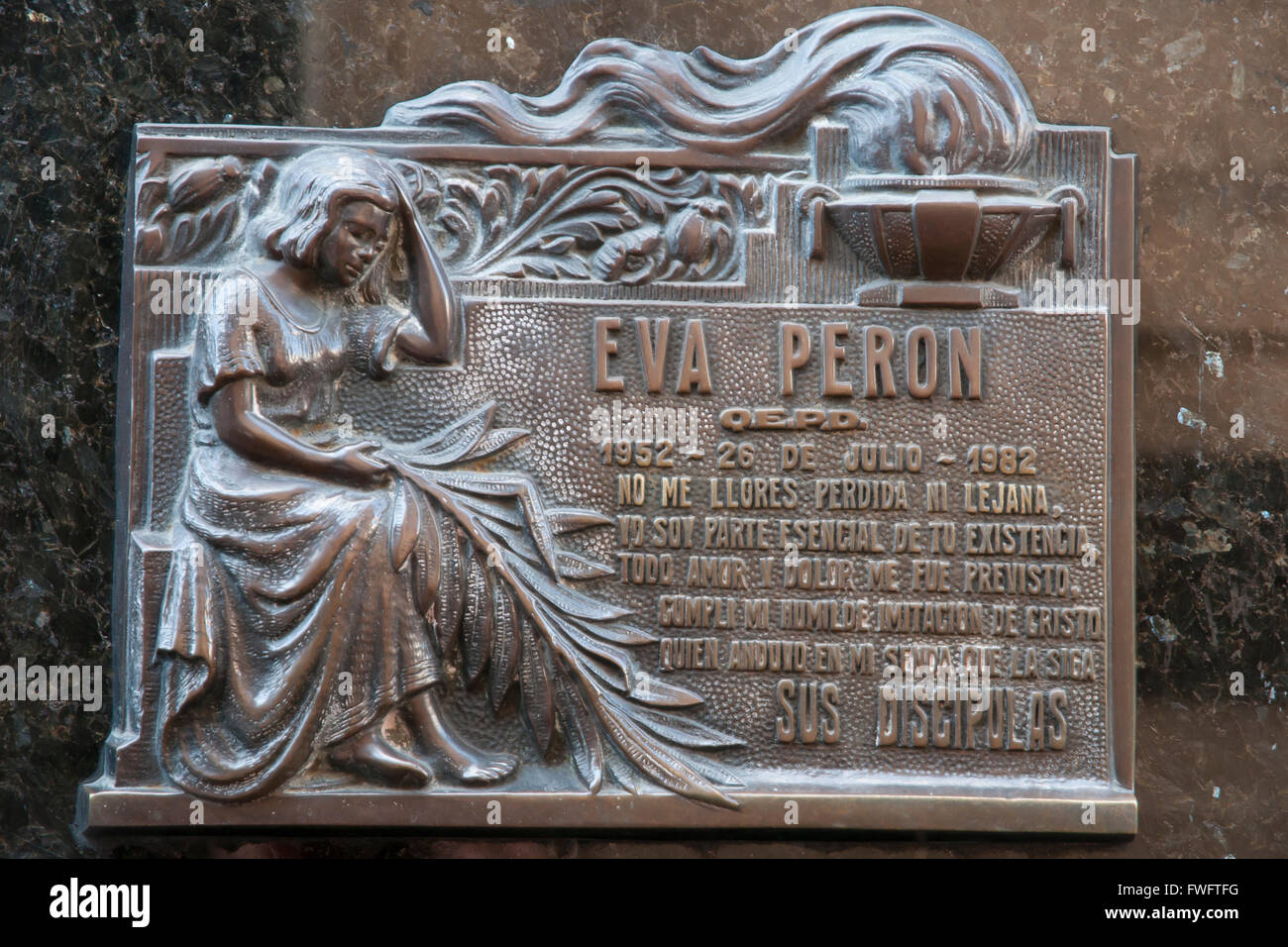 Eva Peron Grave Plaque - Buenos Aires - Argentina Stock Photo