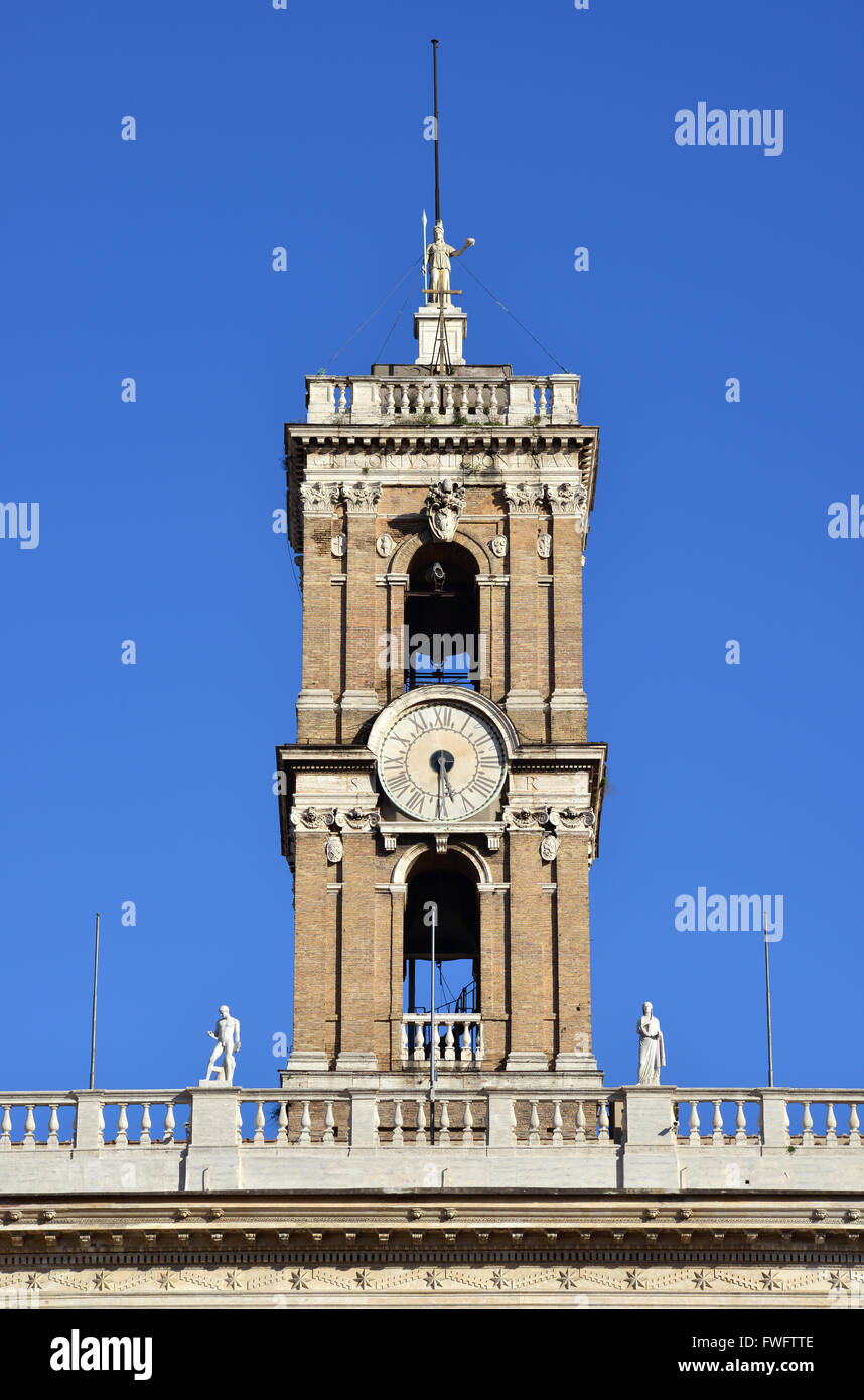 Clock Tower from Capitoline Hill with Rome goddess statue at the top