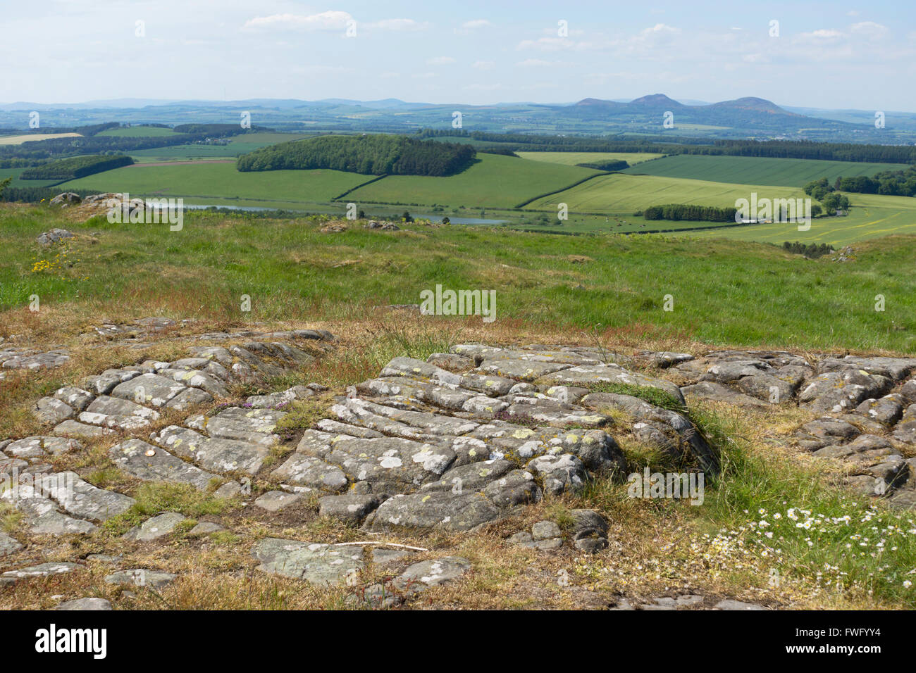 View of the Eildon Hills from near the Waterloo Monument at the top of