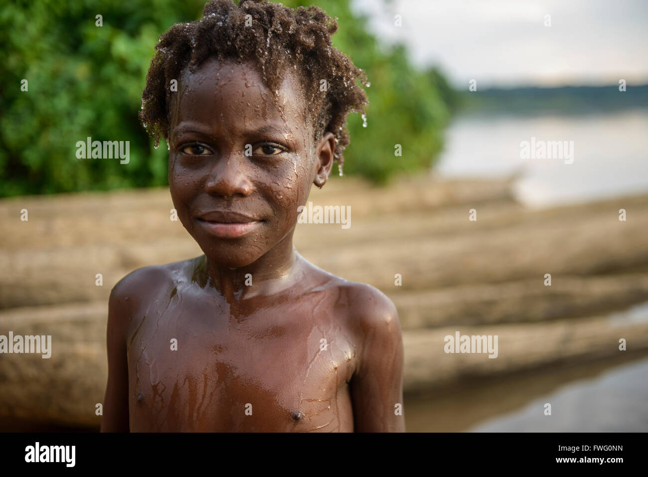 Bathing in the Sangha river, Central African Republic, Africa Stock Photo