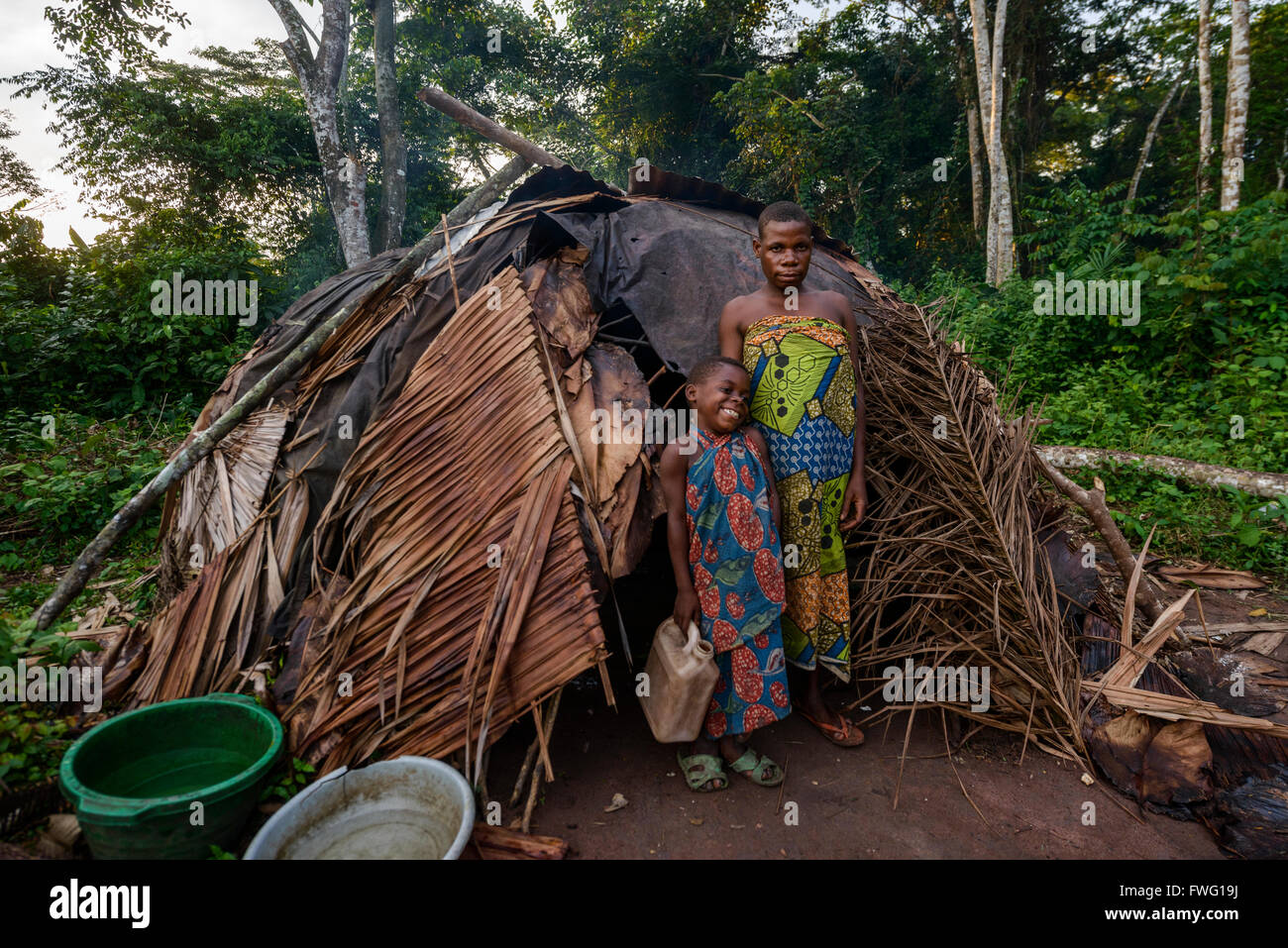 Bayaka Pygmies in the equatorial rainforest, Central African Republic, Africa Stock Photo