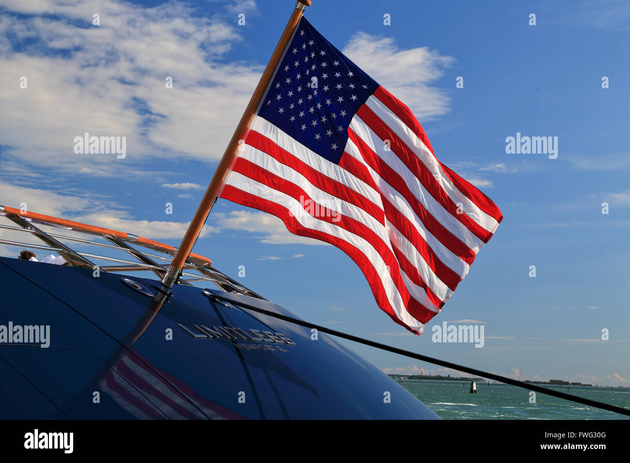 America American USA National Flag at super yacht Limitless Stock Photo