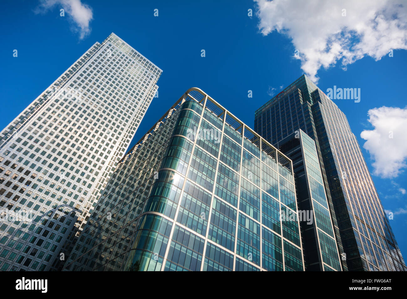 Skyscrapers at Canary Wharf, Docklands the heart of the financial district of London Stock Photo