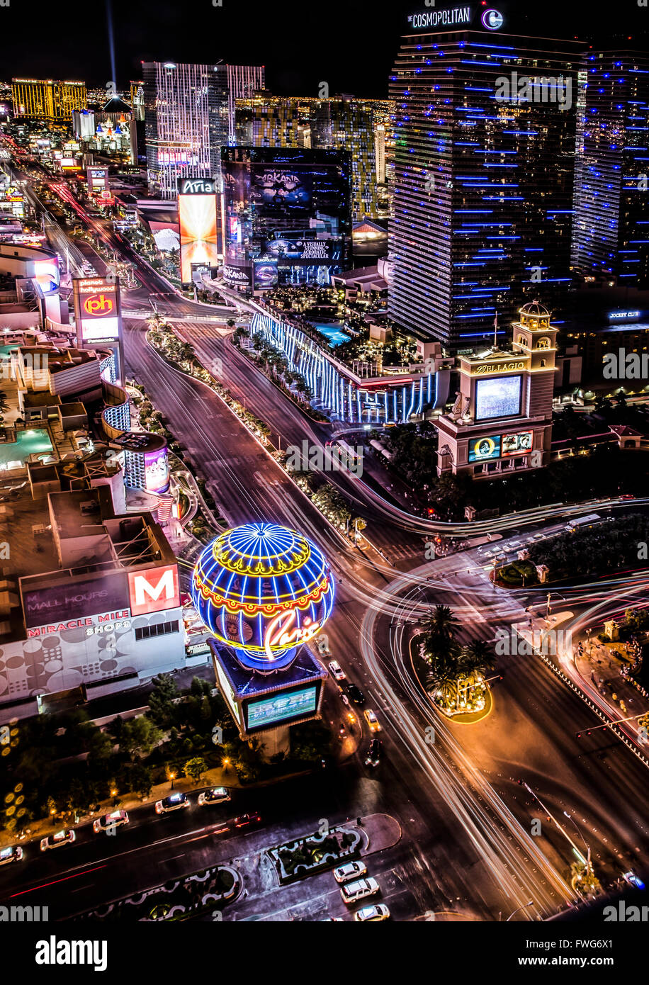 Las Vegas at night from the replica Eiffel Tower Stock Photo