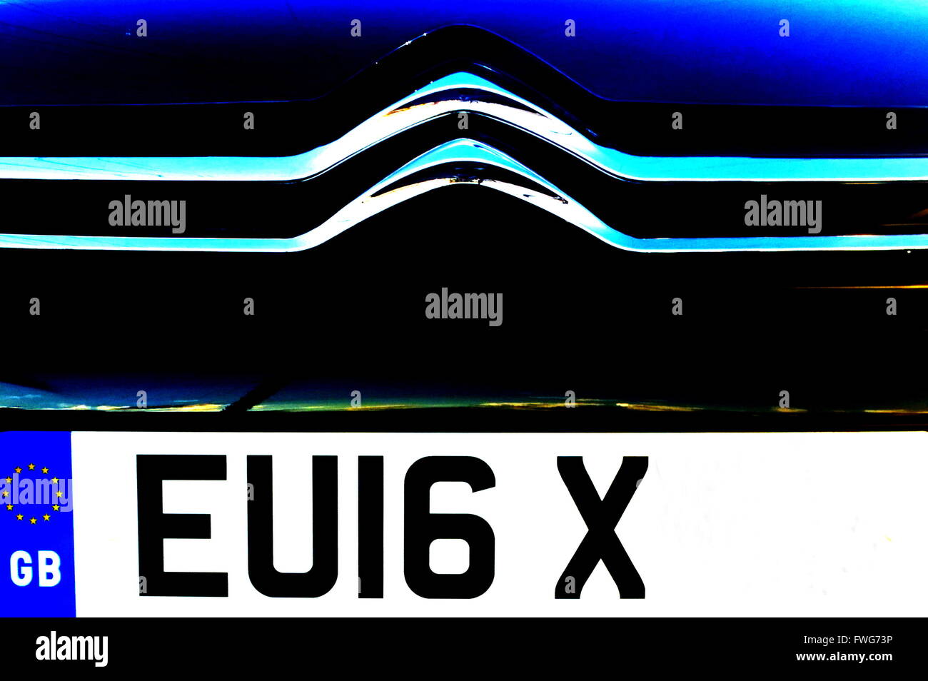 European car registration plate showing EU 16 to represent the European