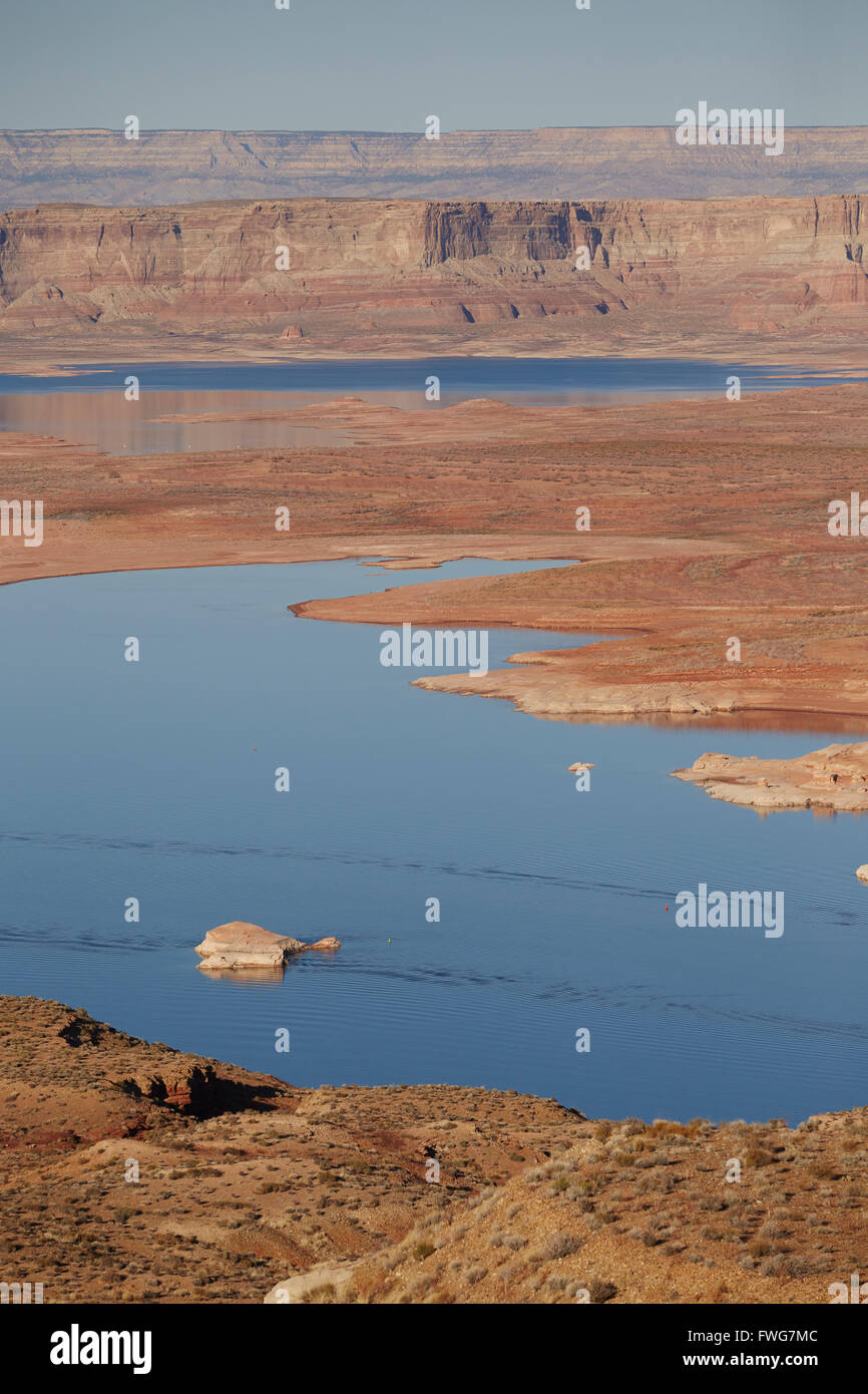 Lake Powell at Page, Arizona, USA in severe drought. Utah is in the