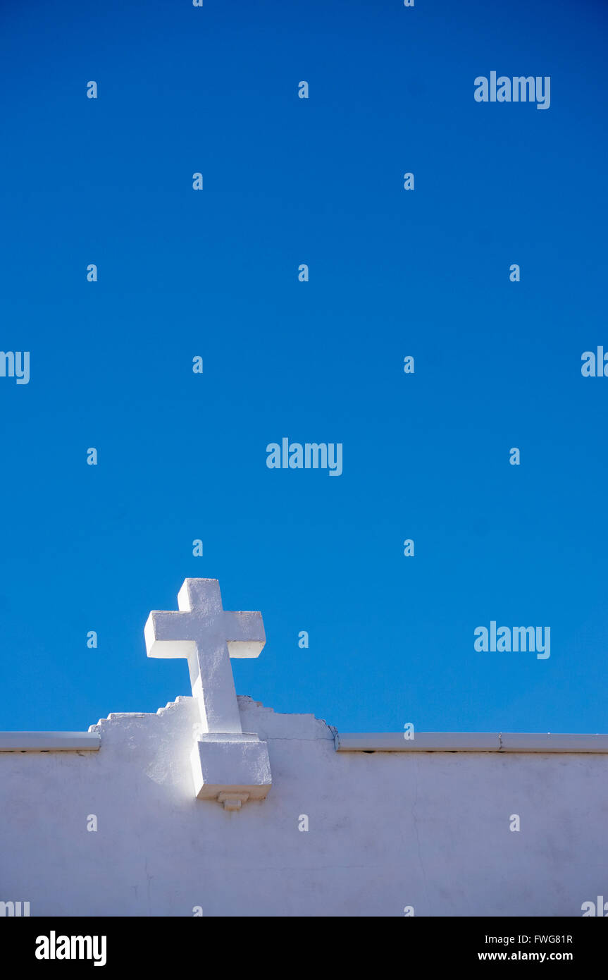 white adobe crucifix, Marfa, Texas, USA Stock Photo