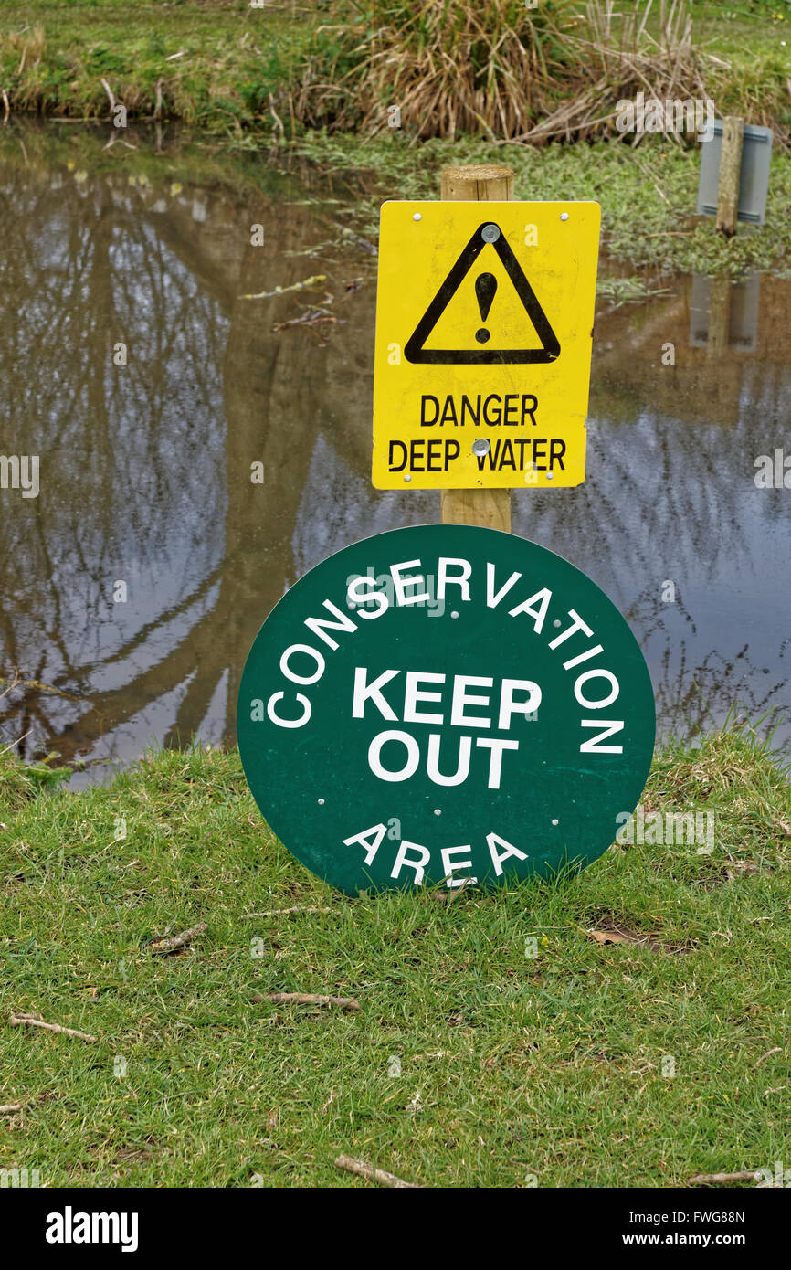 conservation and warning signs inTyneham Village on Dorset ranges. Stock Photo