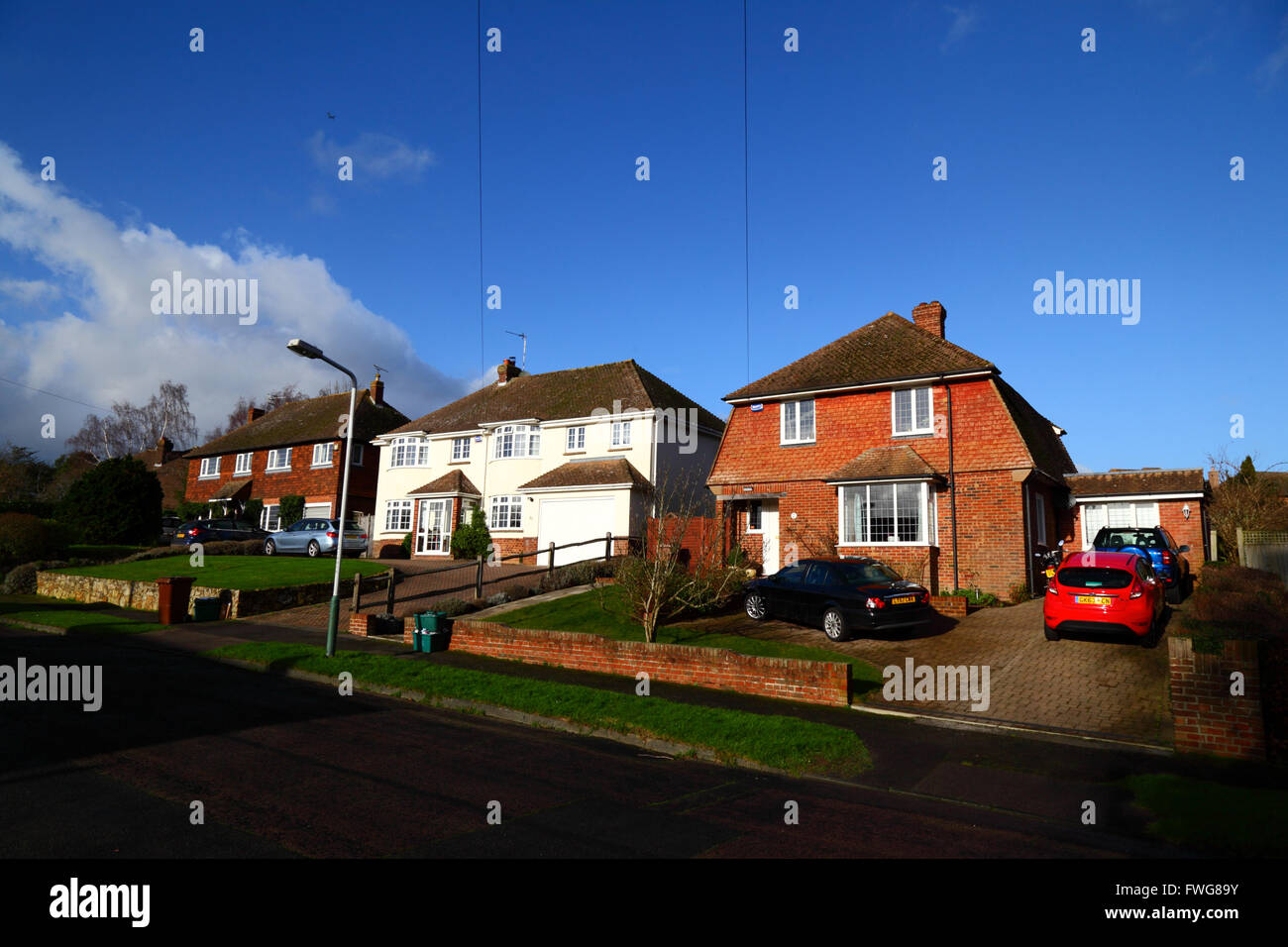 Detached homes on upmarket housing estate, Southborough, Kent, England