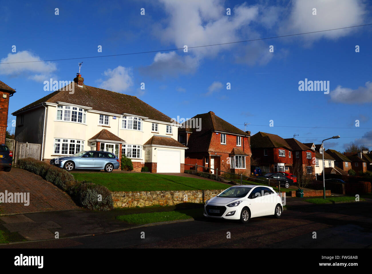 Detached homes on upmarket housing estate, Southborough, Kent, England