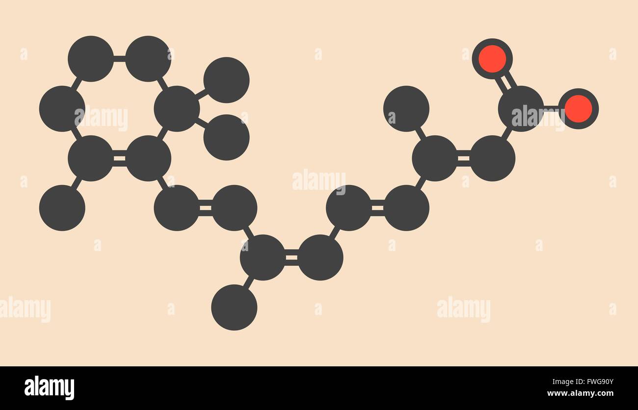 Alitretinoin (9-cis-retinoic acid) cancer and eczema drug molecule Analog of vitamin A Stylized skeletal formula (chemical Stock Photo