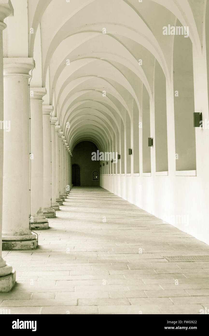 View along corridor with arches. Stock Photo