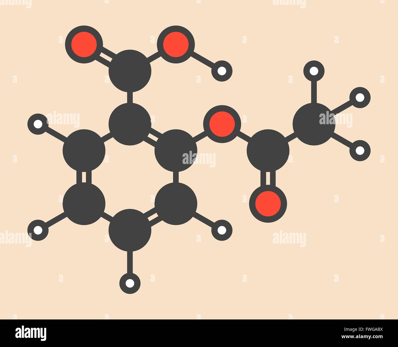 Acetylsalicylic acid (aspirin) drug molecule Stylized skeletal formula